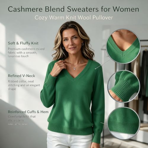 Cashmere Sweaters for Women Cozy Warm Knit Wool Pullover V Neck Sweater - image 6