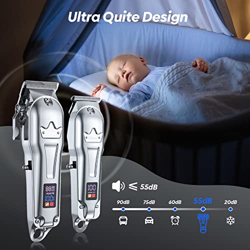 Ufree Professional Hair Clippers + Trimmer Kit, Cordless Barber Clippers T Liner Trimmer Haircut Kit, Beard Grooming Shaving Kit For Men, Shaver For Men, Fade Clippers For Hair Cutting Kit (Silver) #TOP6