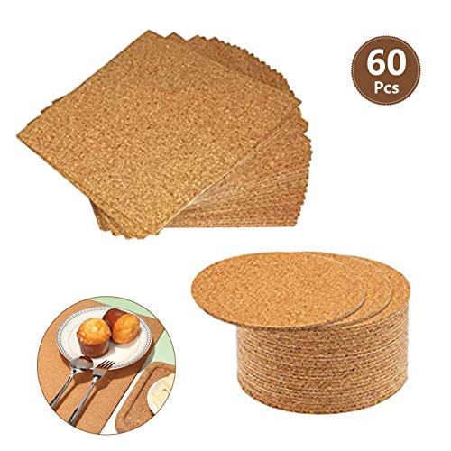 60 Pack Self-Adhesive Cork Sheets & Tiles for DIY Coasters, Mini Wall Boards