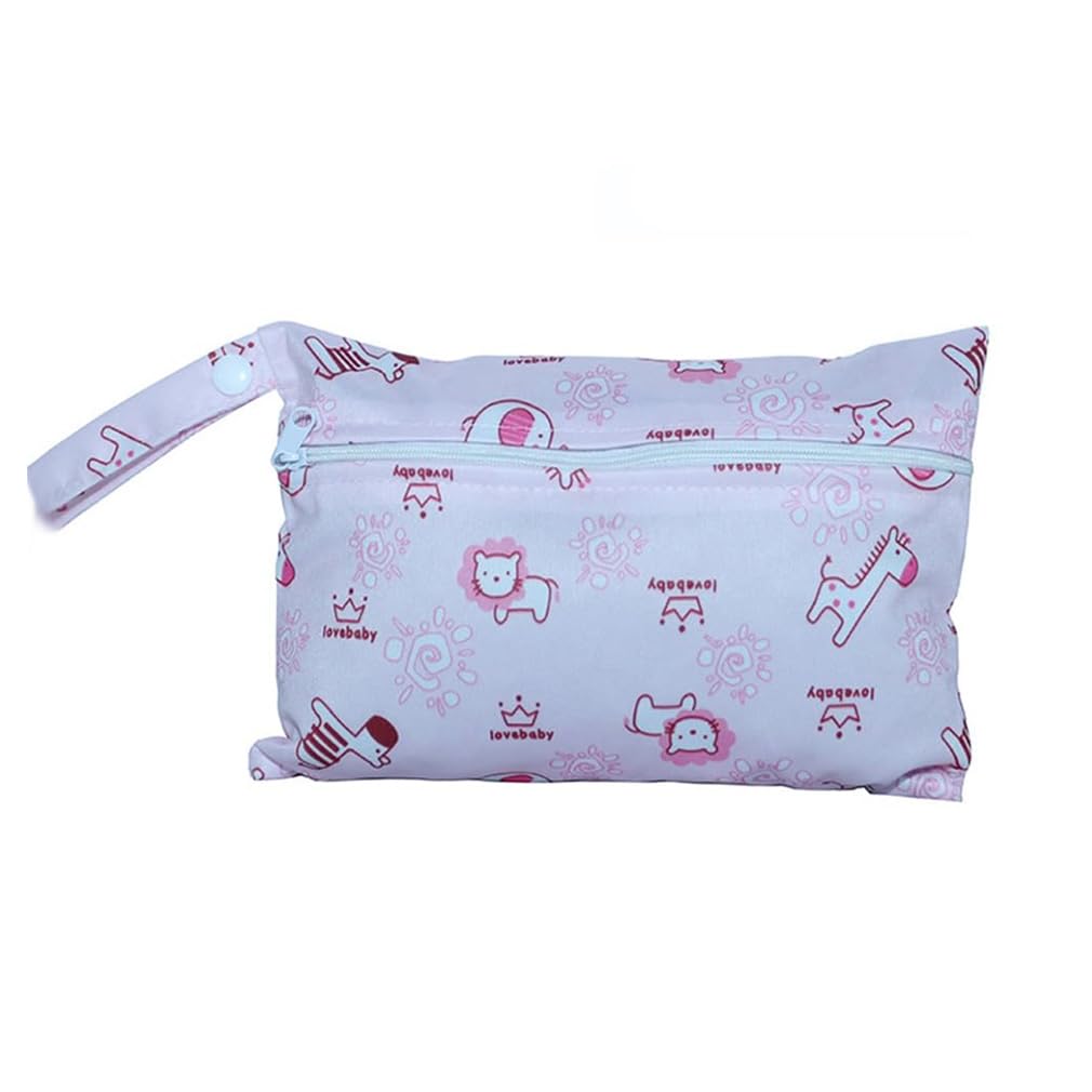 Mini sac à langer avec motif animal coloré - Sac à langer imperméable - 22 x 15 cm - Petit sac à couches humide - Organiseur pour bébé - Pour la natation, les voyages, la plage, Animaux roses