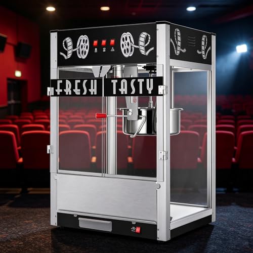 Image of Commercial Popcorn Machine With 40 OZ Kettle- Countertop Popcorn Machine for Theater Style, Stainless Steel, 3-Switch Control, for Business, School, Corporate, Institutional, Home Movie use, Black