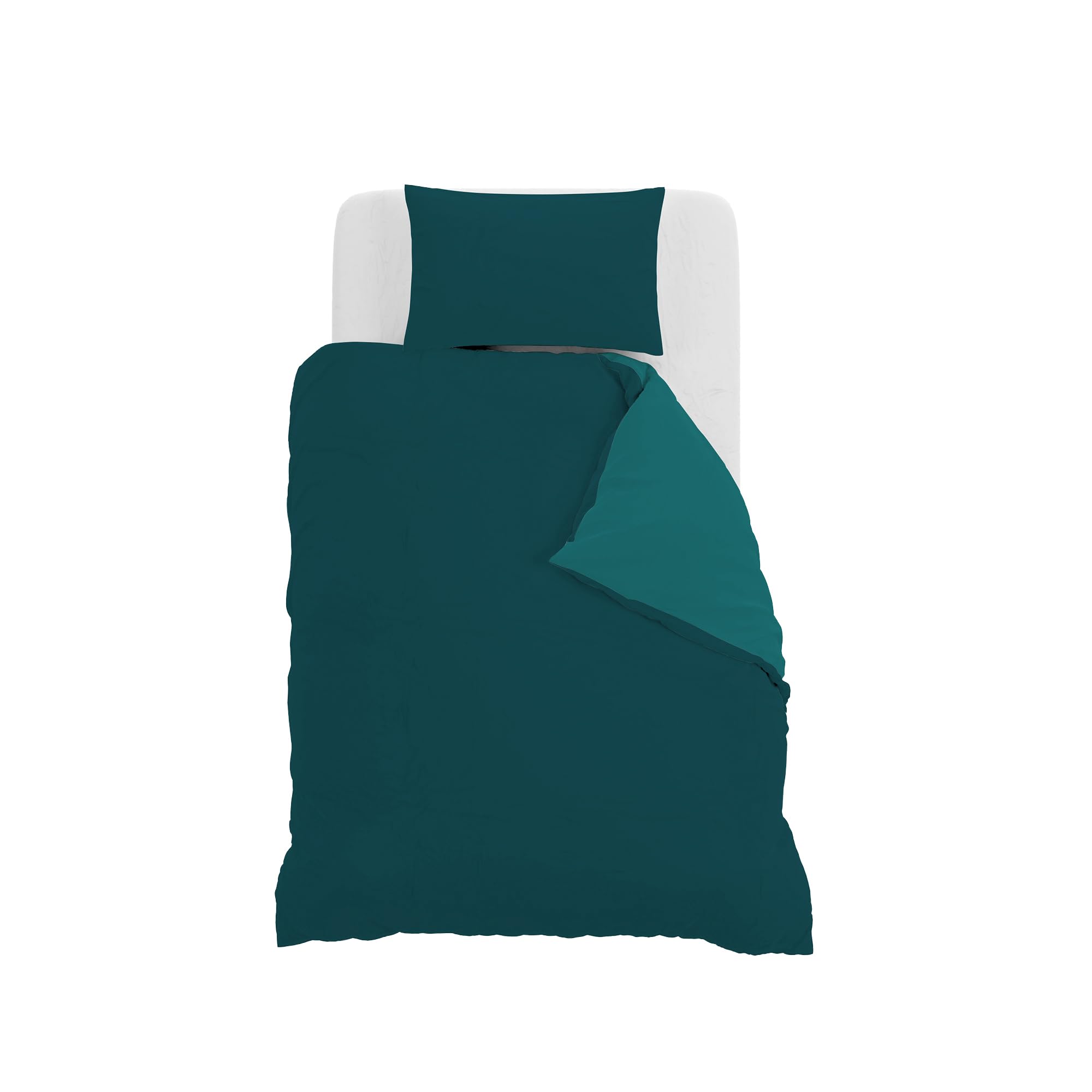 Set Copripiumino 100% Cotone Natural Color, Made in Italy - Parure Copri Piumino - Sacco Piumone 200x200 cm con Doppia Patella e Federa Cuscino, Piazza e Mezza, Verde Petrolio/Verde Bottiglia