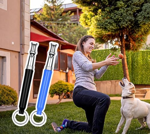 WANHUARO 2 StüCk Hundepfeife Rückruf, Hundepfeife Hochfrequenz Lautlos, Hundetraining Pfeife, Hilfsmittel Pfeife Hund Rückruf,Ultraschall-Hundepfeife(Schwarz, Blau)