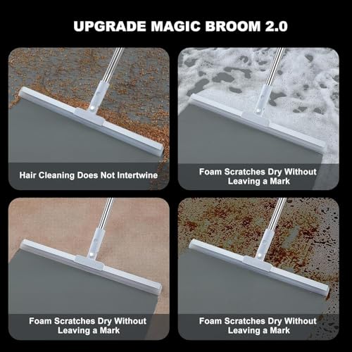 Image of Mitclear Rotating Floor Squeegee with Long Handle (50 Inch), Heavy Duty Bathroom Wiper with 180 Swivel Head, Multifunctional Magic Broom for Floor, Tile & Glass Cleaning (A3)