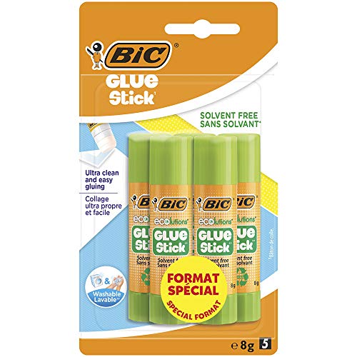 Colle BIC Ecolutions 8g sans solvant : lot de 5 bâtons écologiques lavables
