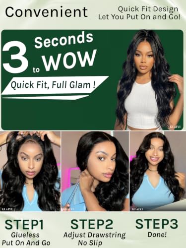 Image of KLAIYI Bye Bye Slip Loose Body Wave Glueless Pre Cut 7X5 Lace Front Wigs Human Hair Drawstring 30S Ready to Wear and Go Wig Pre Plucked Bleached Knots Bouncy Curls Pre Everything Beginners Wig 16Inch