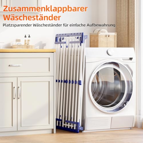 KINGBOARD Wäscheständer klappbar ausziehbar, Flügelwäscheständer 57 x 162 x 86 cm, Stabiler Standtrockner mit rutschfesten Füßen für Innen und Außen, Weiß