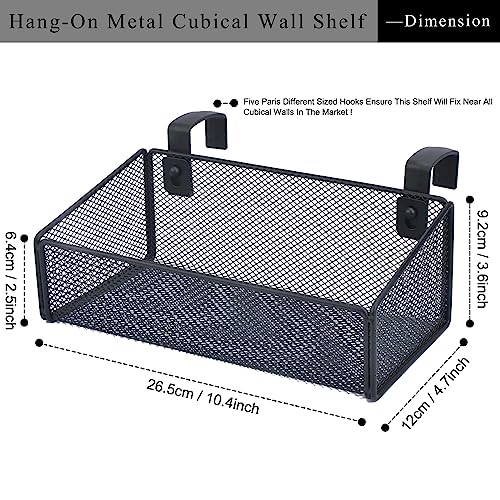 JDYOOMI Cubicle Shelf - Hanging Floating Shelves Storage Organizer for Office Cubicle Wall/Desk Partitions Easy Hang-on Metal Mesh Cubicle File Holder with 5 Pairs Plastic Hangers (Black) - Thumbnail 2