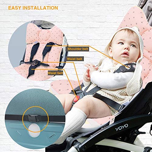 Miniatura 4 de Miracle Baby Cojín Carro Bebe,Colchoneta Silla Paseo Universal,Colchoneta Silla Paseo Transpirable 100 Algodón,Colchoneta Silla Bebe Uso De Doble Cara Para Bebe,70 38cm Cruz Rosa
