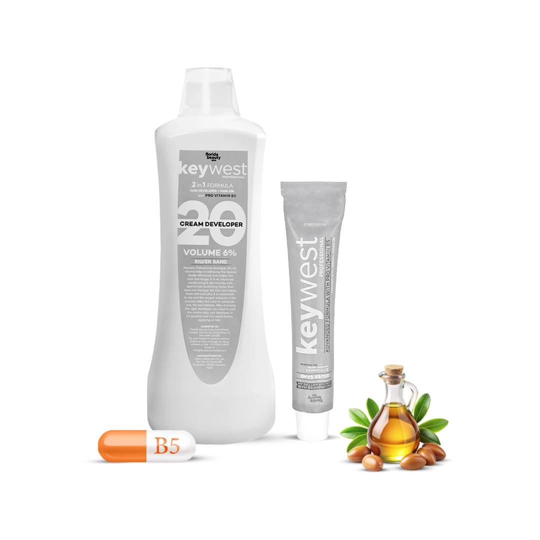 Keywest Professional Hair Color Developer 20 Volume 6% 1000ml + Hair Color Tube No. 4 Brown 80gm | 2in1 Formulation with Enriched Pro Vitamin B5