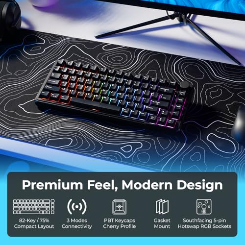 Image of TECWARE Ghost 75% Wireless Mechanical Keyboard | RGB Gaming Keyboard with Volume Knob | Tri-Mode 2.4GHz /Bluetooth /USB-C | Gasket Mounted | Hot Swappable Pre-Lubed Linear Switches | 4000mAh | Black