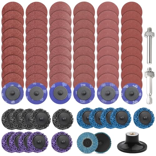 YPLonon 77 Stück Schleifscheiben Set 50mm Scheiben Schnellwechsel Reinigungsscheibe Set mit Metallstange Und Schnelles Wechseln der Palette für Metall Holz Stahl Schleifen Polieren