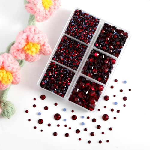 Image of BEADSLAND Hotfix Rhinestones, 4000 PCS Dark Red Rhinestones for Clothes Crafts Mixed 6 Sizes with Wax Pencil and Tweezers Kit, SS6-SS30, Dark Siam