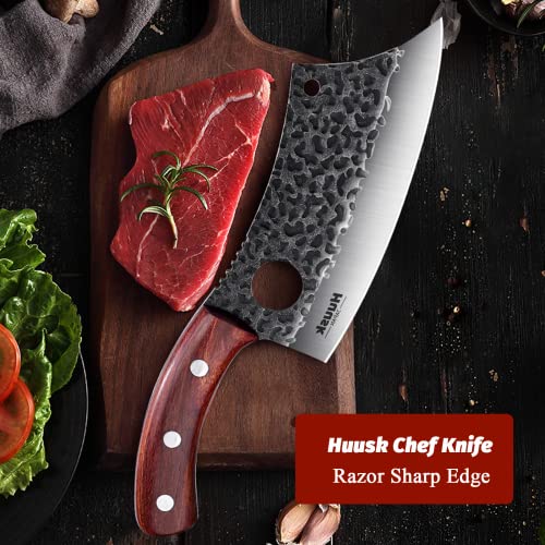 Huusk Japan Knives, Viking Knife With Sheath Meat Cleaver Knife For Meat Cutting Hand Forged Chef Butcher Knives Full Tang Boning Knife Outdoor Cooking Knife For Kitchen Deboning Or Camping Bbq #TOP7