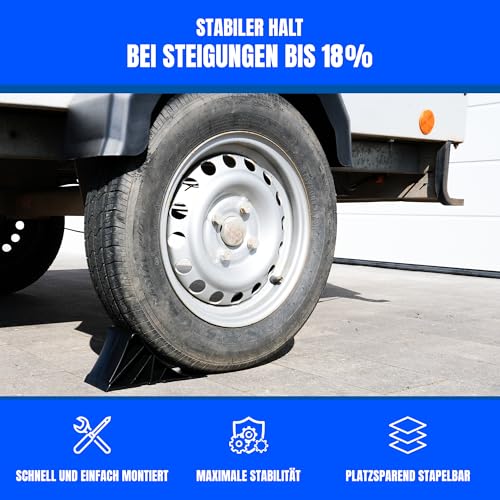 AUTOLIGHT 24 2er Set Unterlegkeile mit Halter und Befestigung Bremskeile Hemmschuhe Stütze für PKW Anhänger und Wohnwagen bis 1,6 Tonnen Achslast