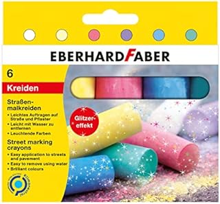 Eberhard Faber 526504 - Kredki uliczne w 6 jaskrawych kolorach z efektem brokatu, w kartonowym etui, do kolorowej zabawy w rysowanie po asfalcie, ulicach i chodnikach