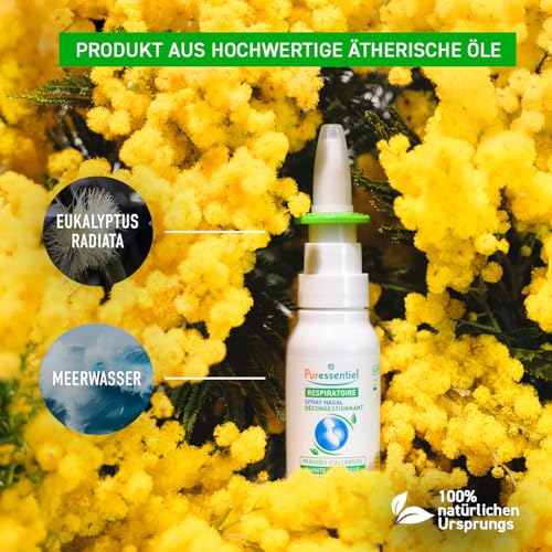 Puressentiel - Schützendes Nasenspray Allergiezeiten mit ätherischen Ölen in Allergiezeiten gegen Pollen - Staub - Tierhaare - Bio ätherishes Öl 20 ml