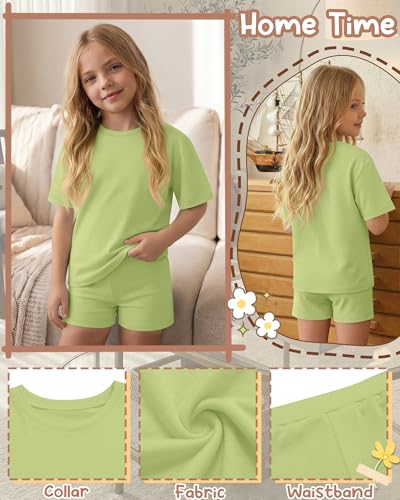 Image of Oakgarden Summer Outfits for Girls 5-14Y Athletic Casual Sets Kid Short Sleeve Shirt Bike Shorts 2 Piece Tween Trendy Clothes