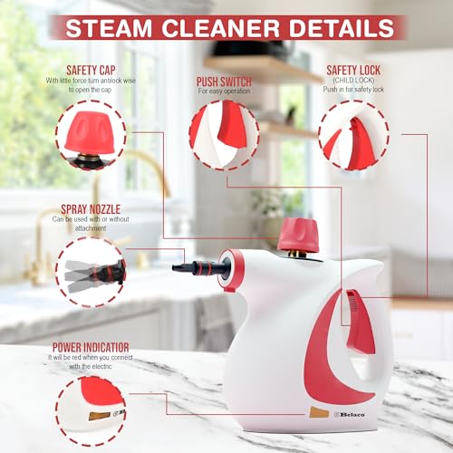 Belaco Handheld Steam Cleaner – High Pressure Multi-Purpose Steam Cleaner 1050W with 9 Accessories | Portable Chemical Free Steamer for Home, Kitchen, Bathroom, Tiles, Grout, Upholstery & Cars BSC389A - Image 6