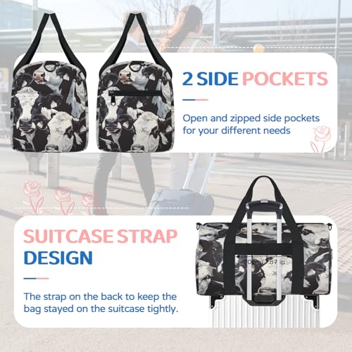 Cute Cows Travel Duffel Bag for Women and Men, Farm Cow Sport Tote Gym Bag Carry on Weekender Overnight Bags4
