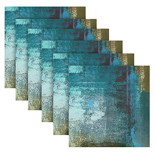 Alaza Teal And Brown Abstract Art Painting Cloth Napkins Dinner Napkins Set Of 6,Reusable Table Napkins Washable Polyester Fabric For Cocktail Party Holiday Wedding Home Decorative #TOP23