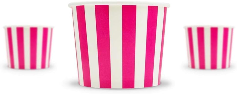 UNIQ 12 oz Striped Pink Ice Cream Cups – Large Disposable Dessert Cups for Ice Cream Frozen Yogurt & Gelato – Paper Food Cups Leak Resistant – Bulk 1000 Pack for Party Catering & Business