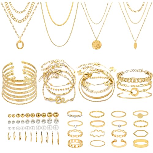 Image of NEWITIN 45 Pieces Silver Jewelry Set for Women Party Costume Punk Jewelry Set Goth Grunge Y2k Accessories Vintage Gothic Necklaces Bracelets Earrings Rings for Women Men