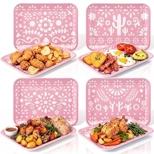 Tiangrid 4 Pieces Mexican Serving Trays Papel Picado Melamine Platters