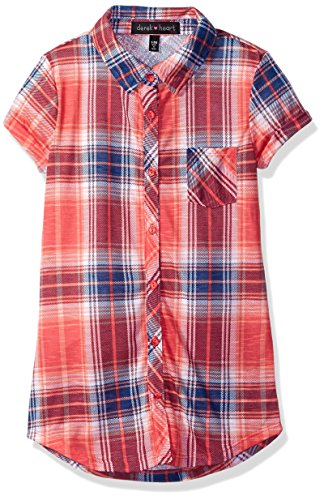 Derek Heart Girls' Big Short Sleeve Button Down Top with Pockets
