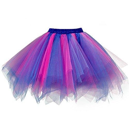 Ellames Women's Vintage 1950s Tutu Petticoat Ballet Bubble Dance Skirt Blue-Fuchsia XL
