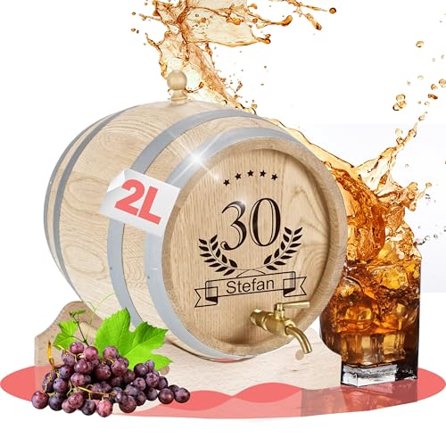 Botte in legno personalizzata, con rubinetto in ottone, regalo di compleanno per papà, marito e amico, piccola botte di rovere per rum, whisky o vino, idea regalo per uomini (2 litri)