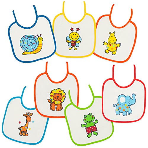 Duffi Baby 5149-00 Slabbetjes, bedrukt, met lussen van EVA, 7-delig, 20 x 20 cm, verschillende kleuren, uniseks