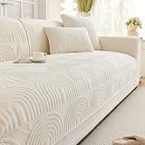 vctops Velvet Plush Couch Sofa Cover Geometric Quilted Sectional Couch Covers Non Slip Fluffy Soft Sofa Slipcover for Dogs, Children, Pets Furniture Protector (Cream,28'x28')