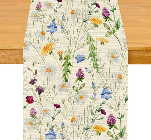 UEQIKI Watercolor Floral Table Runner for Home Party Decorations 13x72 Inch