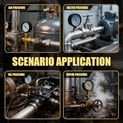 Innfeeltech 1 Stück 50mm Vakuummeter BSP 1/4„ -1~0 Bar -14~0 Psi mit 2 Stück Buchse 1/4“ bis 3/8„, 1/4“ bis 1/2„ und 1 Stück Sechskantnippel zur Reduzierung von 1/4“ auf 1/8“, ein Teflonband, Radial