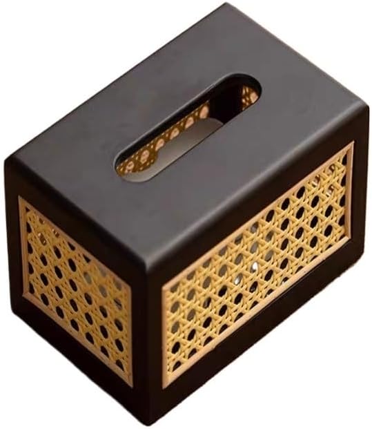 Solid Wood Imitation Rattan Tissue Box Drawer Home Bedroom Living Room Coffee Table(D)