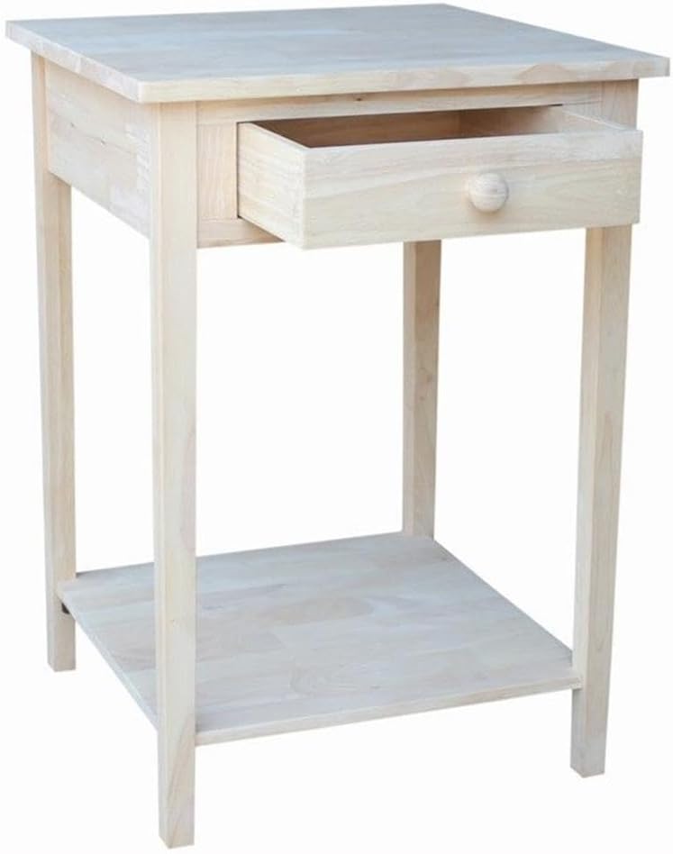 Pemberly Row Hampton Bedside Table, 1-Drawer, Unfinished Solid Parawood, 30 in H x 21 in W x 21 in D, Butcher Block Surface, Lower Shelf Storage, Ready to Assemble