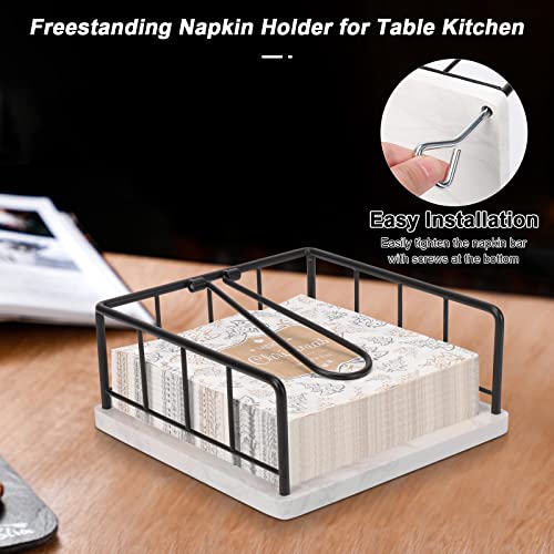 Livabber Flat Napkin Holder, Metal Kitchen Napkin Holder With Weighted Tension Arm Rustic Tissue Paper Dispenser For Countertop, Table Kitchen, Dining Room (With Marble Base, Black) #TOP5