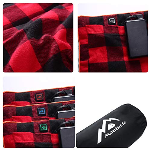 Mantuole Heated Sleeping Bag Pad, Heated Seat Cushion, 5 Heating Zones, Operated By Battery Power Bank Or Other Usb Power Supply, Compact Bag Included. Black & Red Flannel. #TOP5