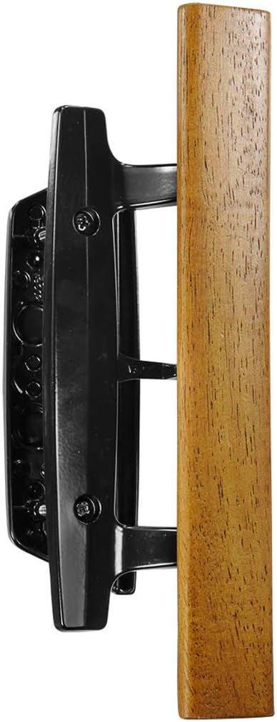 Mortise Style Reversible Sliding Patio Door Handle Set with Oak Wood Interior Handle and Exterior Pull in White Diecast Finish Fits 3-15/16” Screw Hole Spacing, Non-keyed with Latch Locks (Black)