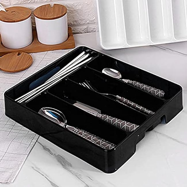 Kitchen Tools Drawer Organizer Tray Spoon Forks Cutlery Separation Finishing Rack Storage Box, 27*17.6*3.5cm, White