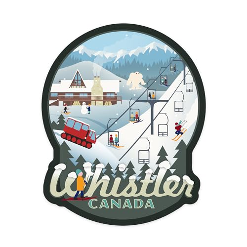 Die Cut Sticker Whistler, Canada, Whistler Village Retro Scene, Vinyl