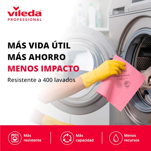 Miniatura 7 de Vileda Professional Bayeta R Micronquick Azul, Microfibra Reciclada Ecólogica Para Higiene Superior Y Secado Sin Rastros, Pack 5 Unidades