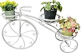 Large Bicycle Plant Stand Metal Flower Pot Cart Holder Patio Stand Bike Plant Stand Outdoor Garden Decoration Plant Lover Gifts for Women, White
