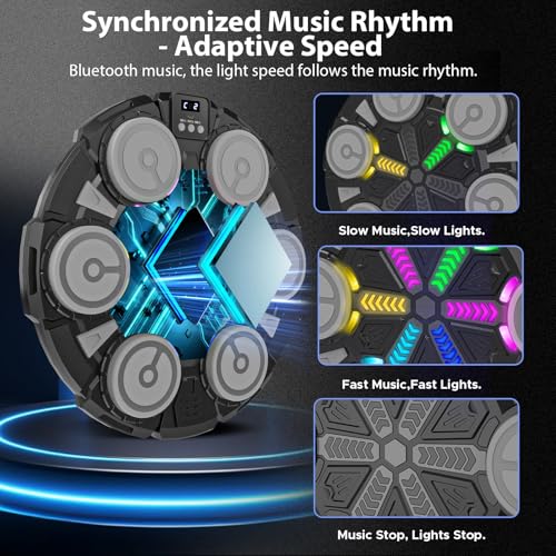Music Punching Machine for Kids Adults,Bluetooth Wall Mounted Boxing Trainer with Gloves,Rhythm Lights,2 Player Battle Mode,Reaction Training Pad,Home Gym Sport Toys Gifts for Boys Girls Teens 6-12+ - Image 4