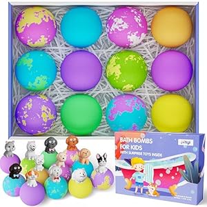 Bath Bombs for Kids with Surprise Inside for Girls Boys Toddlers, 12 Pack Organic Kids Bath Bombs with Puppy Toys Inside, Valentines Easter Bath Bombs Gift Set