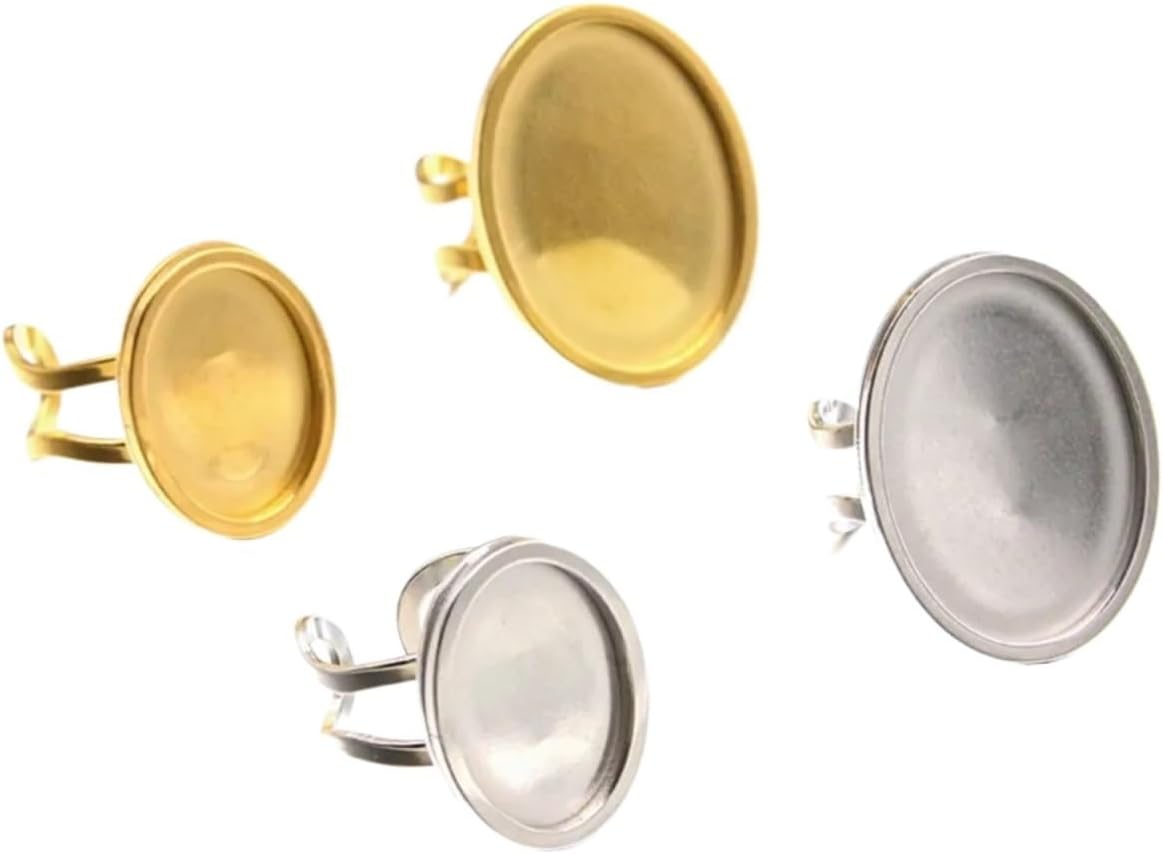 Nikeg Ring Blanks 16pcs Gold Oval Cabochon Ring Blanks Stainless Steel Base Tray for DIY Adjustable Finger Rings Jewelry(Gold Suqare 10mm)