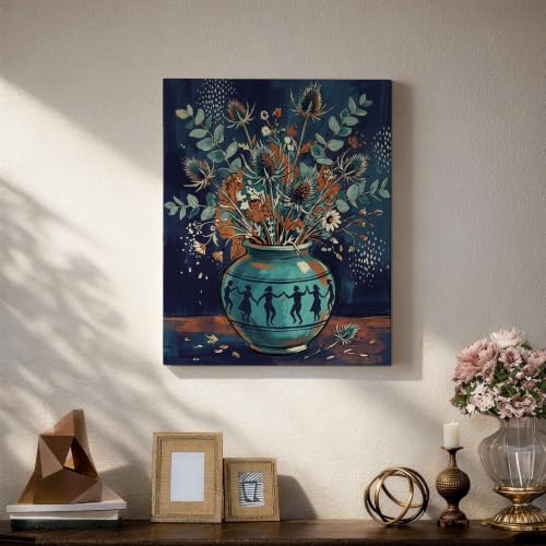 Decoración abstracta moderna para sala de estar con cuadro botánico azul y verde de 16x20 5