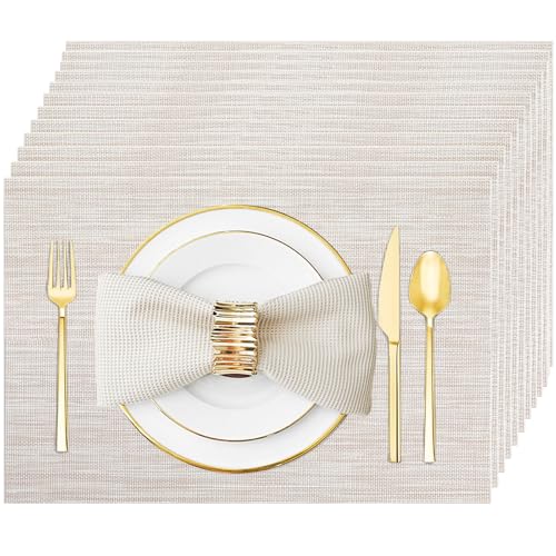 Uolr Beige Vinyl Placemats Set of 12, Heat Resistant Table Placemats
