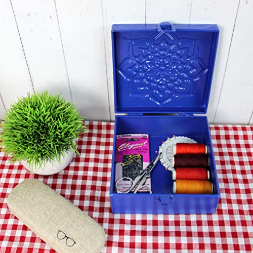 Cvhomedeco. Rustic Metal Decorative Box Vintage Galvanized Storage Box With Lid And Hinged Square Stash Boxes For Photos, Jewelry, Keepsake And Gifts. Blue #TOP2